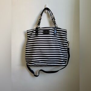 Kate Spade black and cream Striped convertible Tote with removable strap
